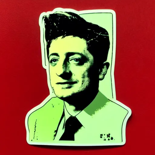 Image similar to zelenskiy, president. face like in his photographs. intricate sticker design by andy warhol