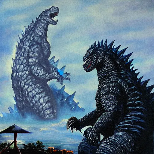 Prompt: godzilla heisei painting