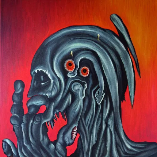 Image similar to sleep paralysis monster, dark, horror, modern painting, detailed