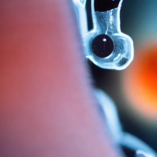 Prompt: extreme closeup microscopy of tiny cyborg