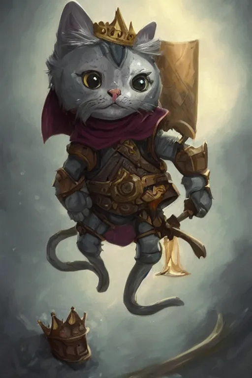 Image similar to cute little anthropomorphic cat knight wearing a cape and a crown, tiny, small, miniature cat , baby animal, short, pale blue armor, cute and adorable, pretty, beautiful, DnD character art portrait, matte fantasy painting, DeviantArt Artstation, by Jason Felix by Steve Argyle by Tyler Jacobson by Peter Mohrbacher, cinematic lighting