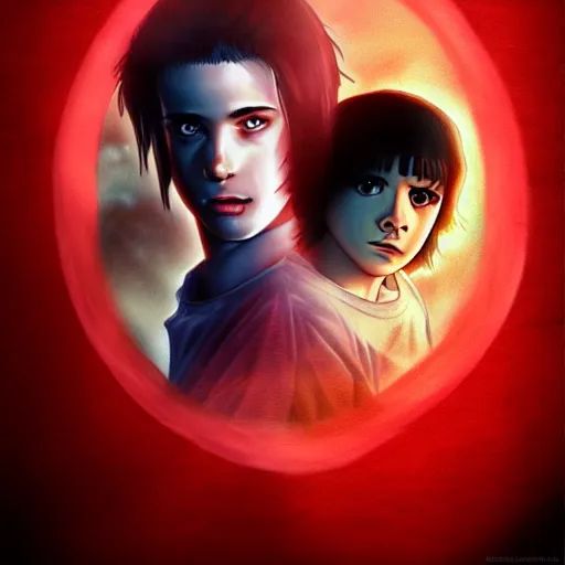 Image similar to Twilight anime, Stranger Things, Edward, Bella, photorealistic, dramatic lighting, soft, sharp focus, highly detailed, digital painting