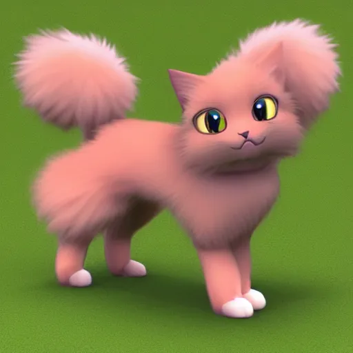 Prompt: an adorable cat dog pokemon. very cute friendly. fluffy. beautiful. digital render.