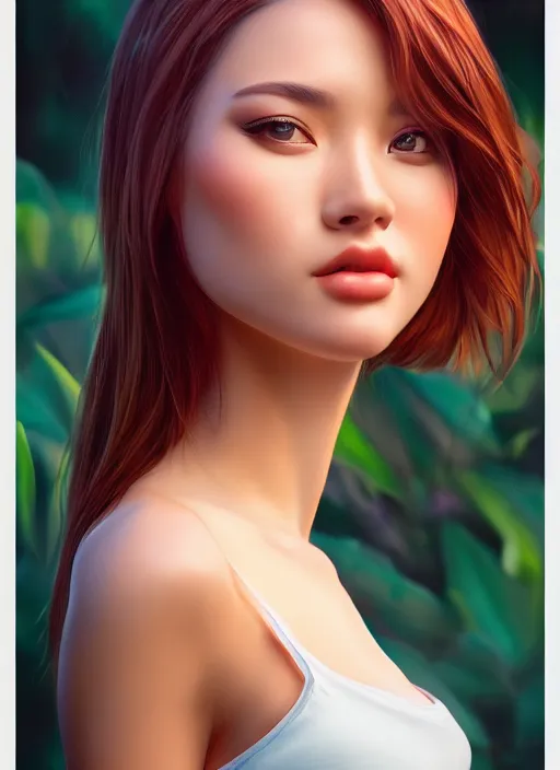 Image similar to photo of a gorgeous female in the style of stefan kostic, realistic, professionally, professionally color graded, half body shot, sharp focus, 8 k high definition, insanely detailed, intricate, elegant, art by stanley lau and artgerm, bokeh foliage