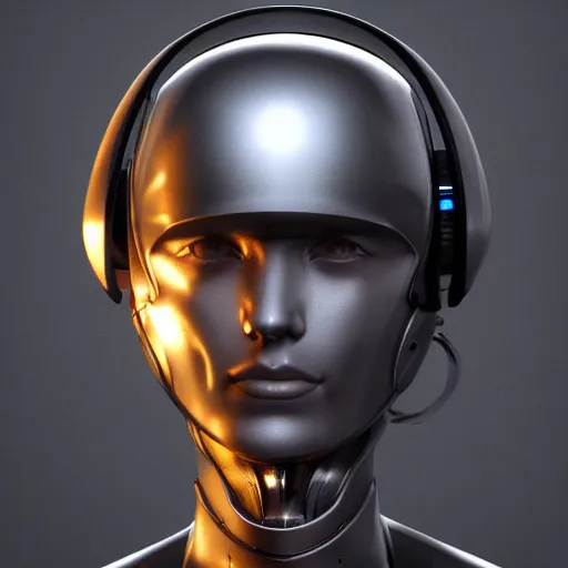Image similar to an amazing robot-helmet, robotic head-bust portrait, of a sci-fi, human robot hybrid with weaponized systems built into the 3d helmet, cgi, zbrush, blender, octane render