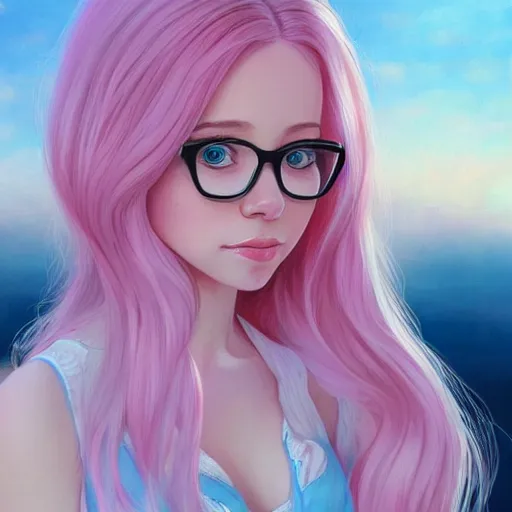 Prompt: belle delphine with pastel pink hair and shiny brown eyes, elegant, ultra highly detailed, digital painting, smooth, sharp focus, artstation, art by Ilya Kuvshinov