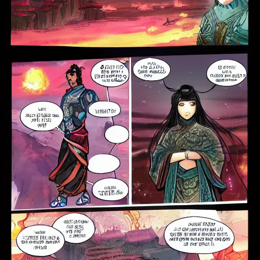 Image similar to xianxia comic book page, detailed, full color