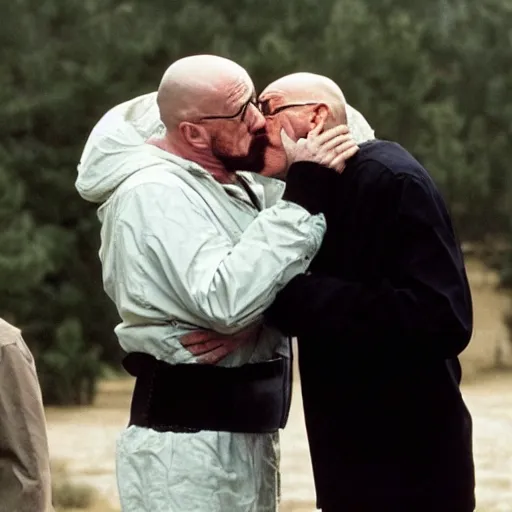 Image similar to Walter White and Mike Ehrmantraut kissing