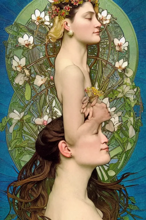 Prompt: a goddess of magnolia a queen of the garden, meditating! with a beautiful symmetrical face!!! cinematic lightning, isolated, studio lighting by alphonse mucha and tom bagshaw