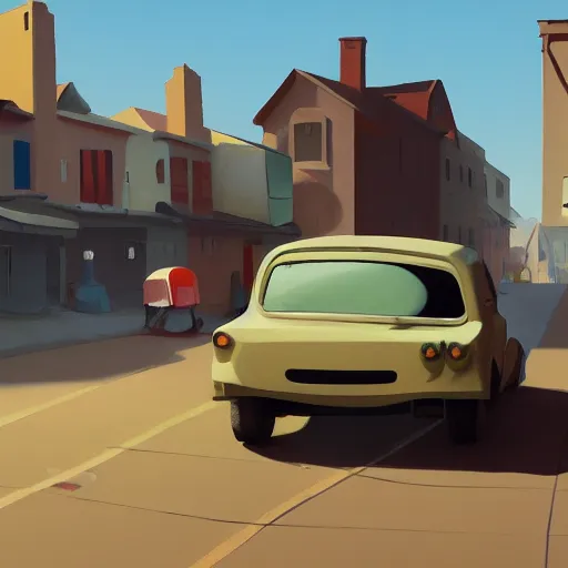 Image similar to goro fujita ilustration off - road car with luggage on a street in a town, painting by goro fujita, sharp focus, highly detailed, artstation