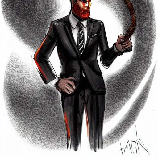 Prompt: fire giant, suit and tie, fire hair, science fiction, d & d, concept art, sharp focus, illustration, character art,