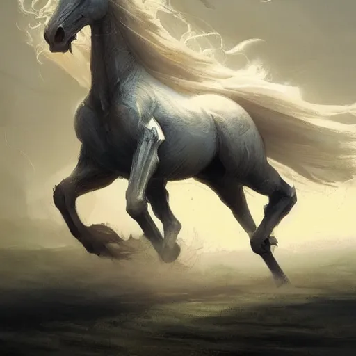 Image similar to a pale, yellowish horse. The one who rode him was called Death, and he was followed by the representative of the realm of death. , digital Art, Greg rutkowski Trending artstation