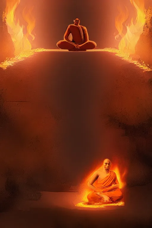 Image similar to A monk meditating in an environment on fire by Afshar Petros, Trending on artstation.
