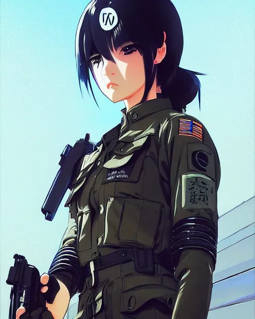 Image similar to soldier in riot gear | very very anime!!!, fine - face, audrey plaza, realistic shaded perfect face, fine details. anime. realistic shaded lighting poster by ilya kuvshinov katsuhiro otomo ghost - in - the - shell, magali villeneuve, artgerm, jeremy lipkin and michael garmash and rob rey