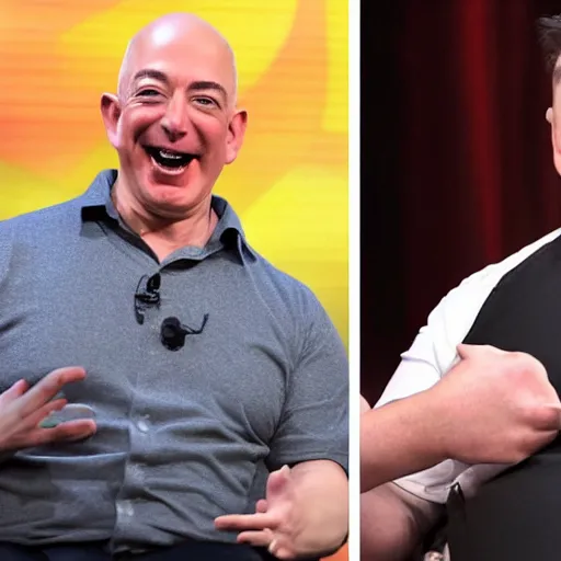 Image similar to obese jeff bezos and elon musk mukbang