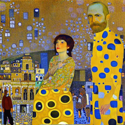 Prompt: Peoples of Minsk city painted in the style of gustav klimt, natural light, detailed, 2022