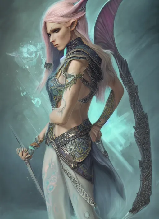 Prompt: full body concept, beautiful pastel painting of a D&D style elven female thief with a very beautiful face and centered eyes wearing intricate clothing, ultra detailed, octane render, 4K, dystopian, micro details