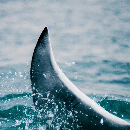 Prompt: photo of a shark fin, white background