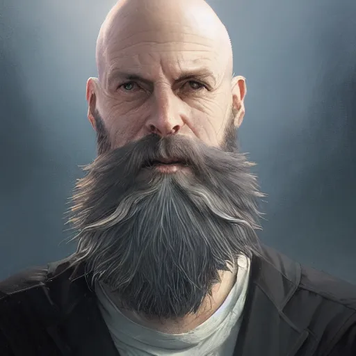 Prompt: highly detailed portrait from a balded gothic man with designer beard, stephen bliss, unreal engine, fantasy art by greg rutkowski, loish, rhads, ferdinand knab, makoto shinkai and lois van baarle, ilya kuvshinov, rossdraws, tom bagshaw, global illumination, radiant light, detailed and intricate environment