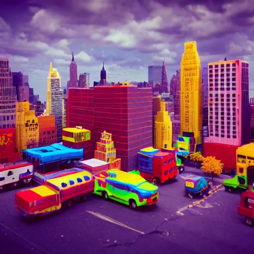 Image similar to ( ( new york ) ) made of kid's toys!!!!, by aaron slim, amazing details, atmospheric, 8 k, aesthetic octane render, street view, warm hue's