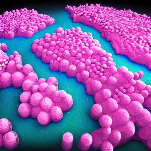 Image similar to giant pink purple bubbles with cities inside them, extremely detailed