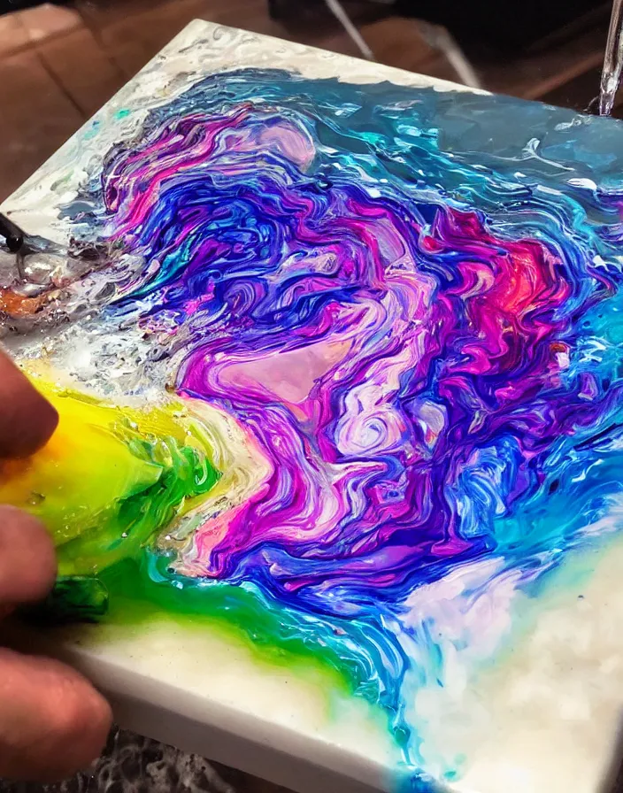 Prompt: a photo of acrylic pouring with amazing color, 8k, award winning, ultra detailed, trending on instagram