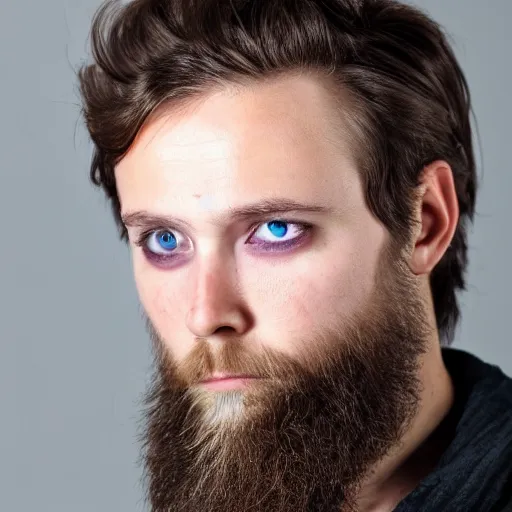 Image similar to one eyed Odin warier looking at the camera , high fidelity face and beard