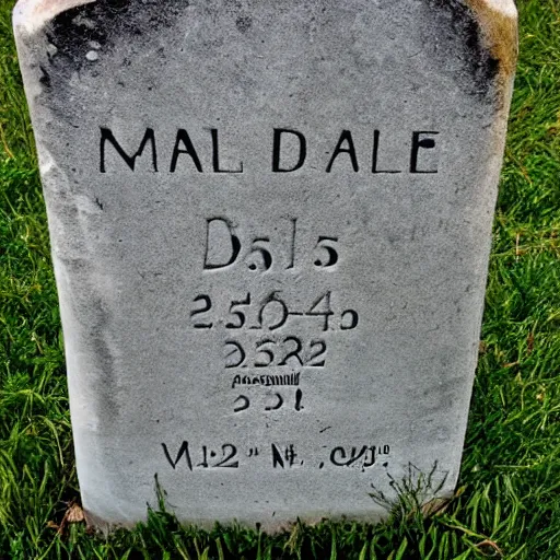 Prompt: a tombstone with dalle 2 written on it