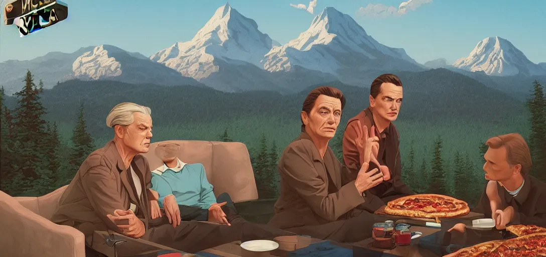 Prompt: twin peaks poster by Michael Whelan and Tomer Hanuka, rendering of the invention of pizza, full of details, by Makoto Shinkai and thomas kinkade, Matte painting, trending on artstation and unreal engine