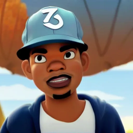 Image similar to a tv still of Chance The Rapper starring in a 2006 Pixar Animated movie