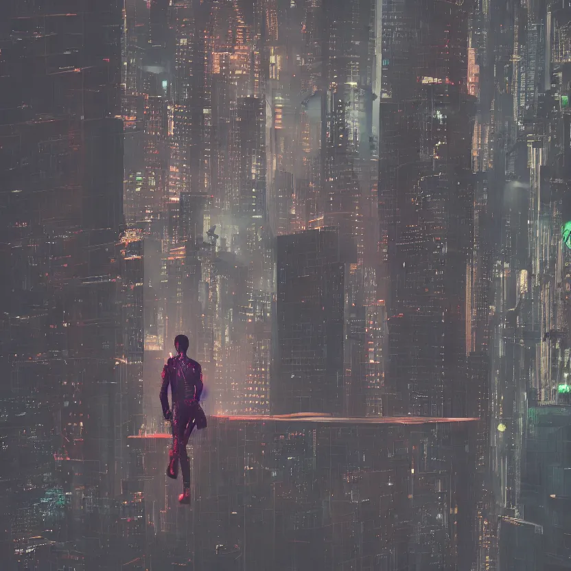 Image similar to a cyber boy ontop of a building, cyberpunk art by Elsa Bleda, by Elsa Bleda unsplash contest winner, aestheticism, dystopian art