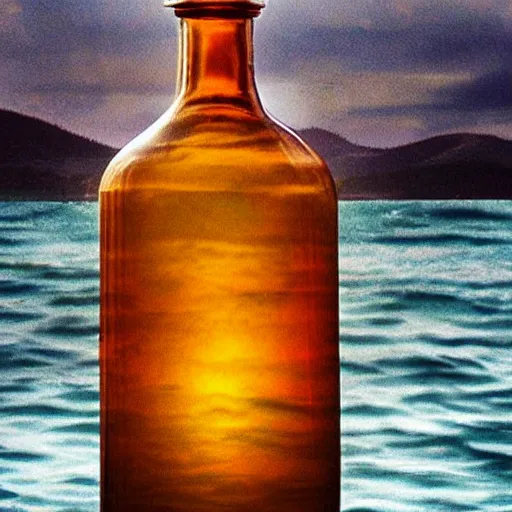 Prompt: glass bottle with a ship inside of it