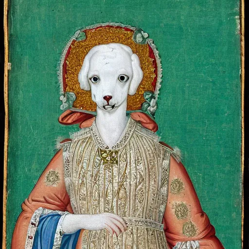 Prompt: portrait of a white poodle as an italian noblewoman, italo - byzantine era 7 0 0 ce