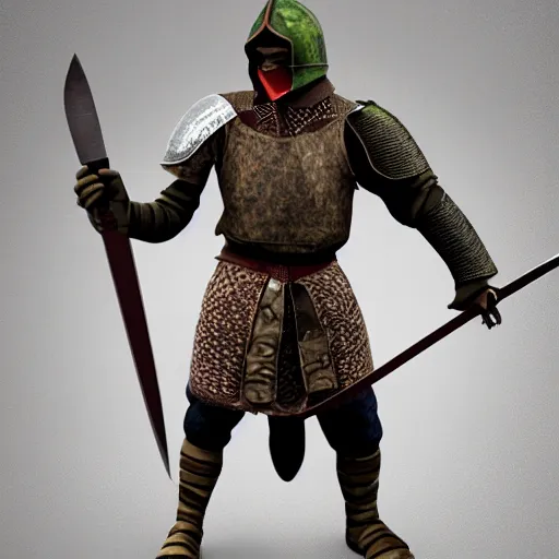 Prompt: duck medieval warrior with sword and armor. hyper realistic render