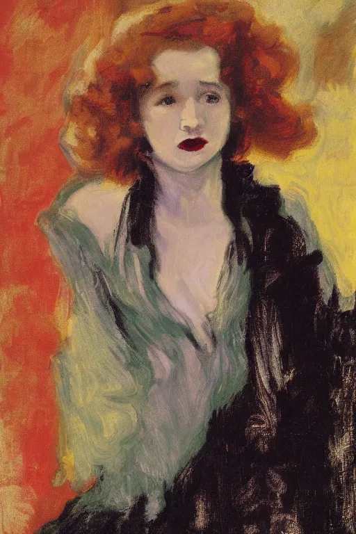 Image similar to portrait of julia garner as delirium of the endless, the sandman by walter sickert, john singer sargent, and william open