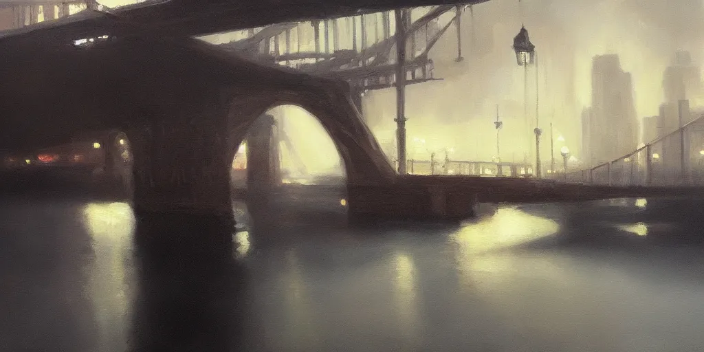 Prompt: bridge, cinematic lighting, detailed oil painting, hyperrealistic, 8k