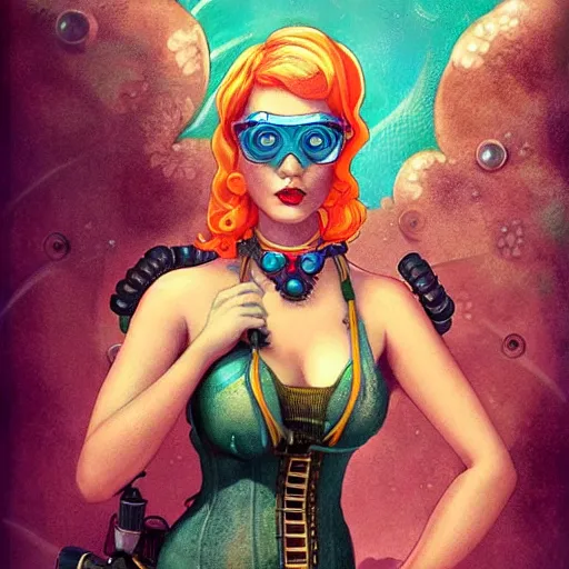 Prompt: lofi underwater bioshock steampunk portrait, Pixar style, wearing swimsuit, by Tristan Eaton Stanley Artgerm and Tom Bagshaw.