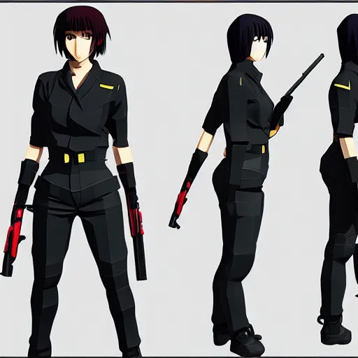 Image similar to Anime Major motoko kusanagi in all black uniform wielding a rifle, low poly