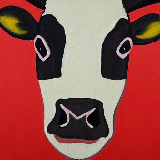 Image similar to a stylized painting of a cow looking into the camera, 4 k,