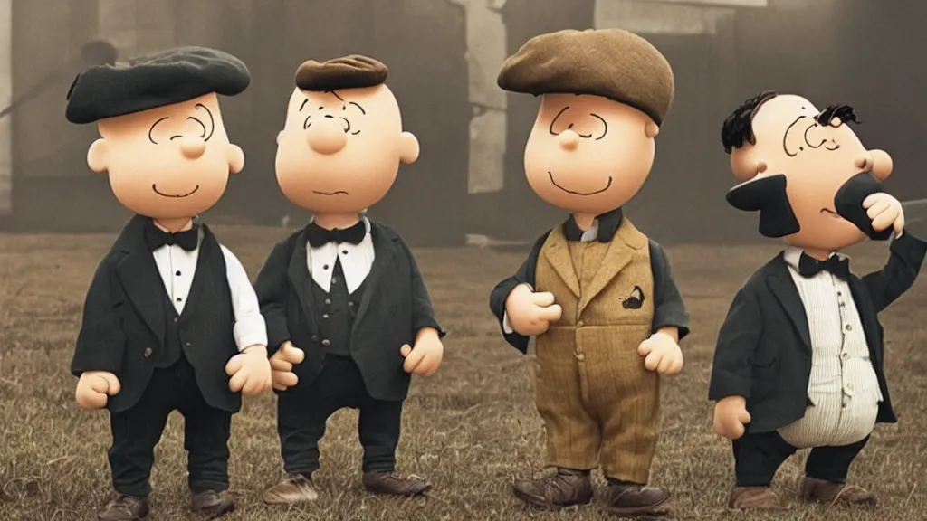 Image similar to peanuts dressed like the peaky blinders