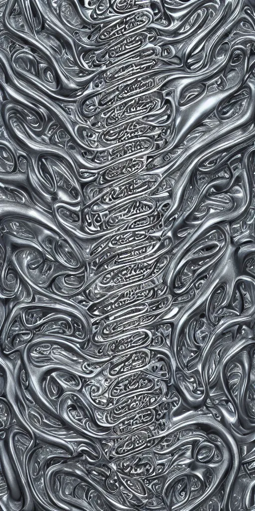 Image similar to a photorealistic render of a 3 d liquid sculpture of arabic calligraphy, made of liquid metal and marble, c 4 d, by zhelong xu, gakkin and ernst haeckel, hyper realistic, plain background, 8 k, volumetric lightning, trending on artstation