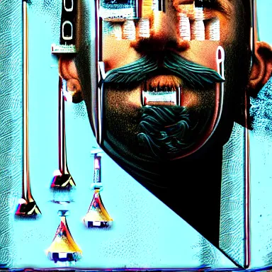 Image similar to portrait of a uncanny artist by Chor Boogie and Salvador Dali collaboration, digital art, mix of aesthetics, close up, high details