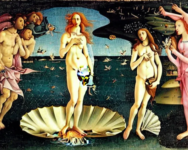 Image similar to THE BIRTH OF VENUS by SANDRO BOTTICELLI painting by Hieronymus Bosch