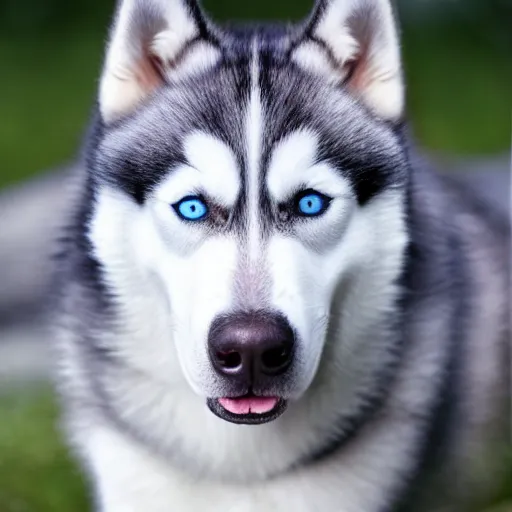 Prompt: a husky with black vest blue eyes