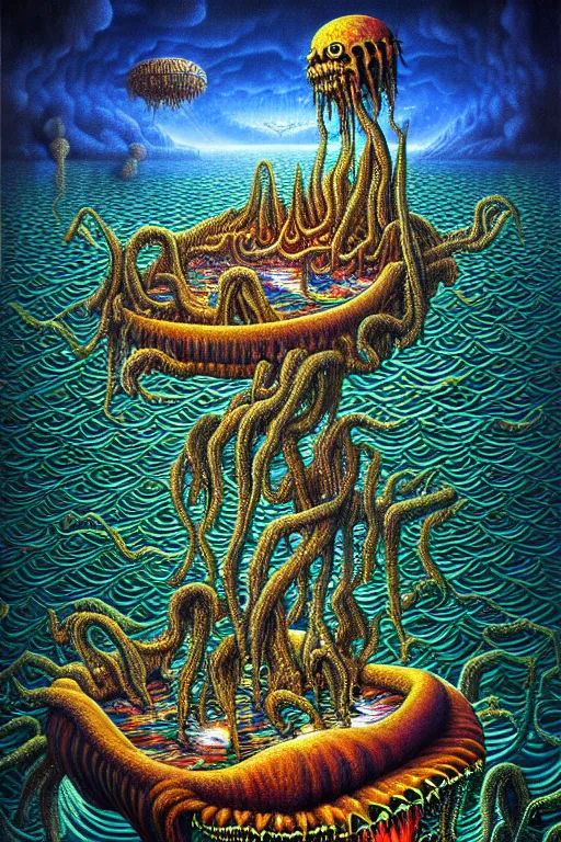 Prompt: a photorealistic painting of an isometric nightmare on the water horror by johfra bosschart, lisa frank, dark fantasy art, high detail, trending on artstation