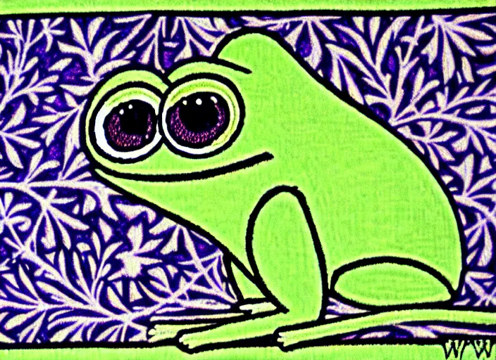 Image similar to pepe the frog, by william morris