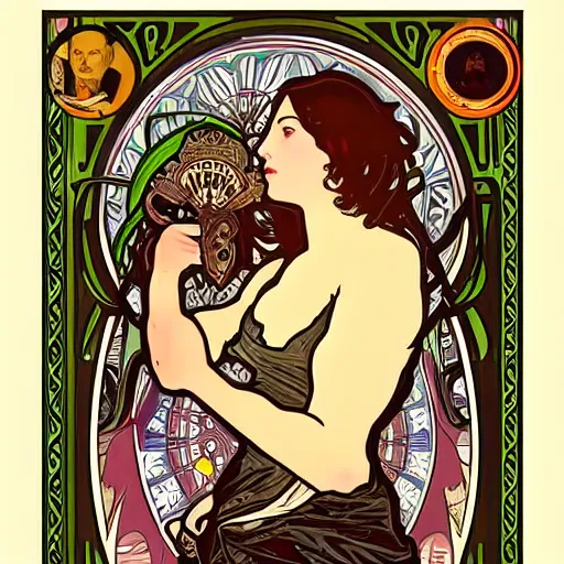 Image similar to “Art Nouveau poster of elon musk in style of Alphonse Mucha”