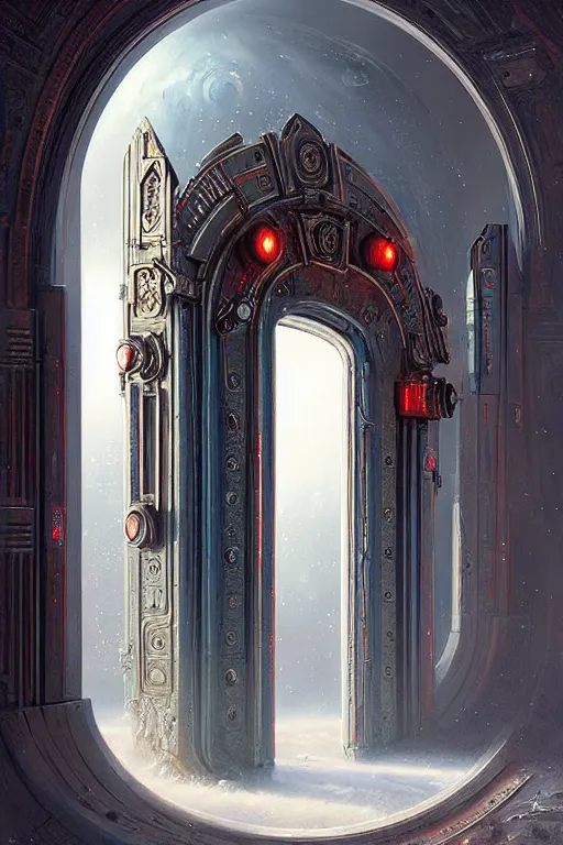 Image similar to hyper realistic ornate sci - fi double door by darek zabrocki