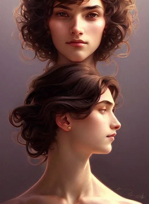 Prompt: portrait of young man and a woman, perfection, beautiful hair, symmetrical! intricate, elegant, highly detailed!! smile, digital painting, artstation, concept art, smooth, sharp focus, illustration, art by artgerm and greg rutkowski and alphonse mucha