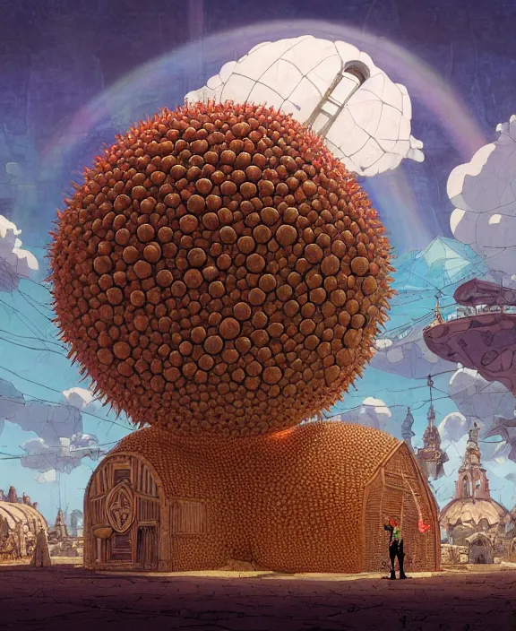 Image similar to inflated church made from obese urchin spider mollusks, in the style of a puffy spaceship, skeletons, partly cloudy, spooky, dramatic lighting, by geof darrow, bill sienkiewicz, dan mumford, yusuke murata, makoto shinkai, ross tran, cinematic, unreal engine, cel shaded, featured on artstation, pixiv